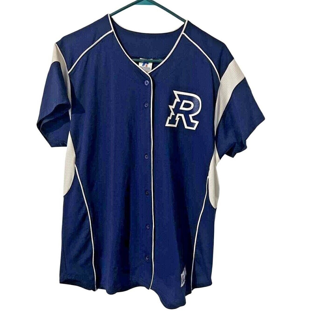 Russell Athletic Dri Power Jersey Womens L Blue Button Softball Baseball #28